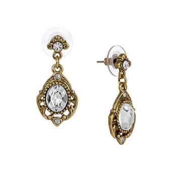 1928 Gold Tone Crystal Drop Earrings