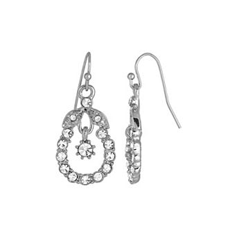 1928 Silver Tone Crystal Caged Drop Earrings