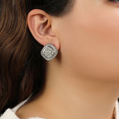 1928 Silver Tone Crystal Caged Drop Earrings