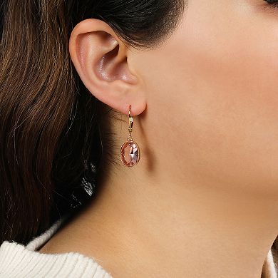 1928 Gold Tone Pink Crystal Oval Drop Earrings