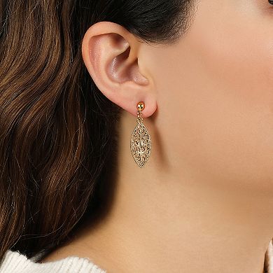 1928 Gold Tone Filigree Post Drop Earrings