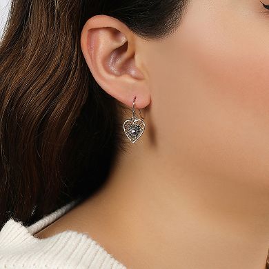 1928 Antiqued Silver Tone Purple Petite Filigree Heart Drop Earrings