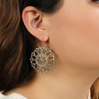 1928 Gold Tone Round Filigree Drop Earrings