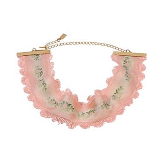 1928 Gold Tone Lace Floral Ribbon Choker Necklace