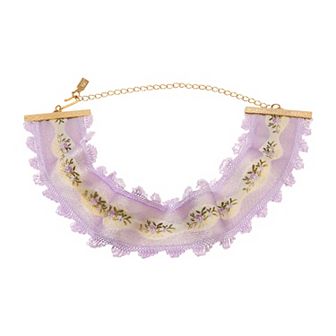 1928 Gold Tone Lace Floral Ribbon Choker Necklace