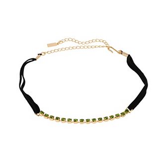 1928 Gold Tone Crystal & Faux Suede Choker Necklace