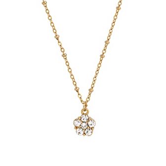 1928 Gold Tone Crystal Flower Pendant Necklace