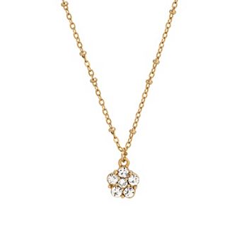 1928 Gold Tone Crystal Flower Pendant Necklace