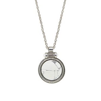 1928 Silver Tone White Howlite Pendant Necklace
