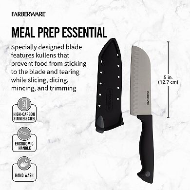 Farberware® 5-Inch Santoku with EdgeKeeper Sheath, Black Grey