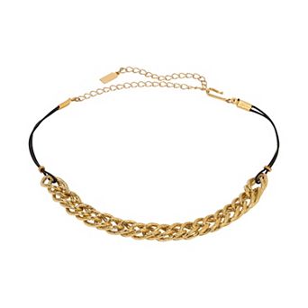 1928 Gold Tone Thin Black Rope Chain Choker Necklace