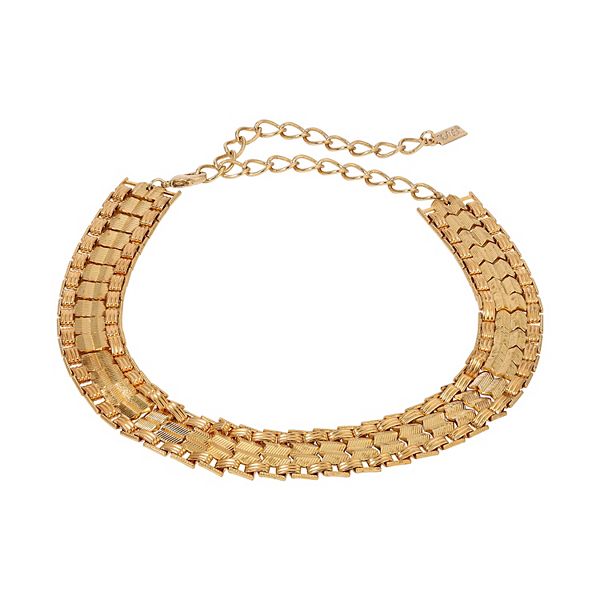 1928 Gold Tone Textured Chain Choker Necklace