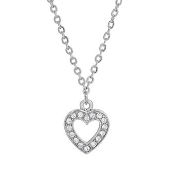 1928 Silver Tone Simulated Crystal Heart Pendant Necklace