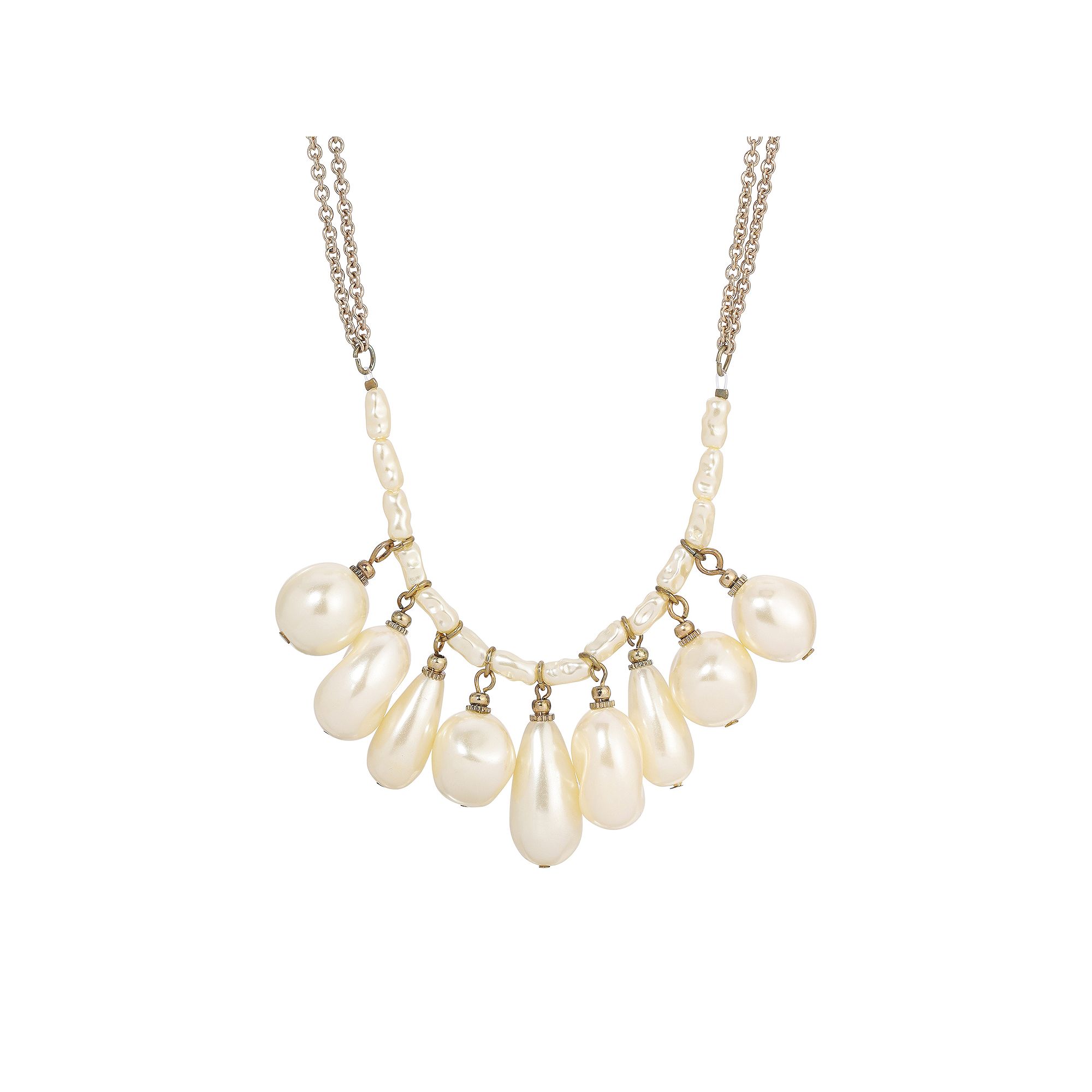 1928 Gold Tone Simulated Pearl Multi Drop Necklace, Womens, White