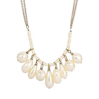 1928 Gold Tone Simulated Pearl Multi Drop Necklace