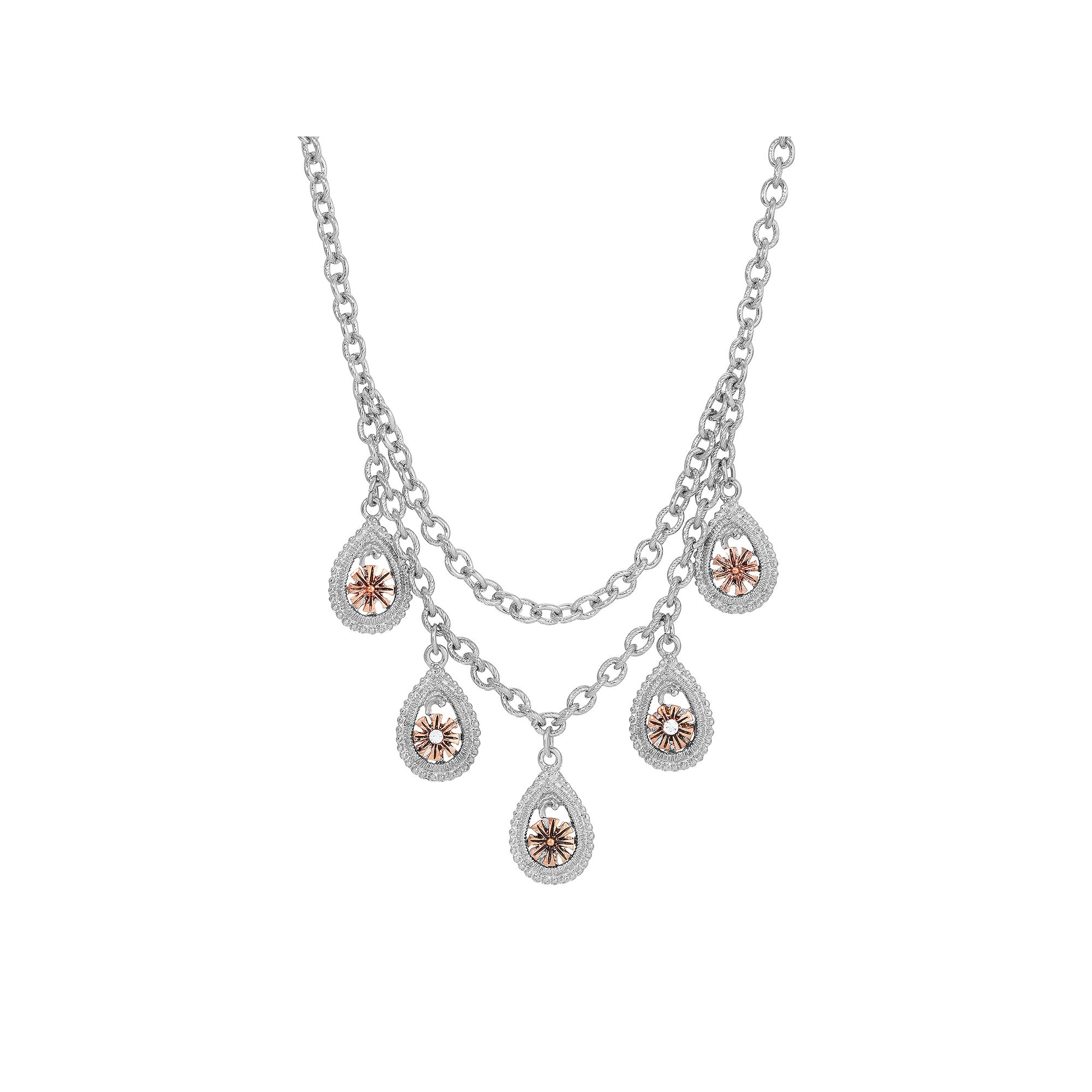 1928 Two Tone Multi Teardrop Necklace, Womens