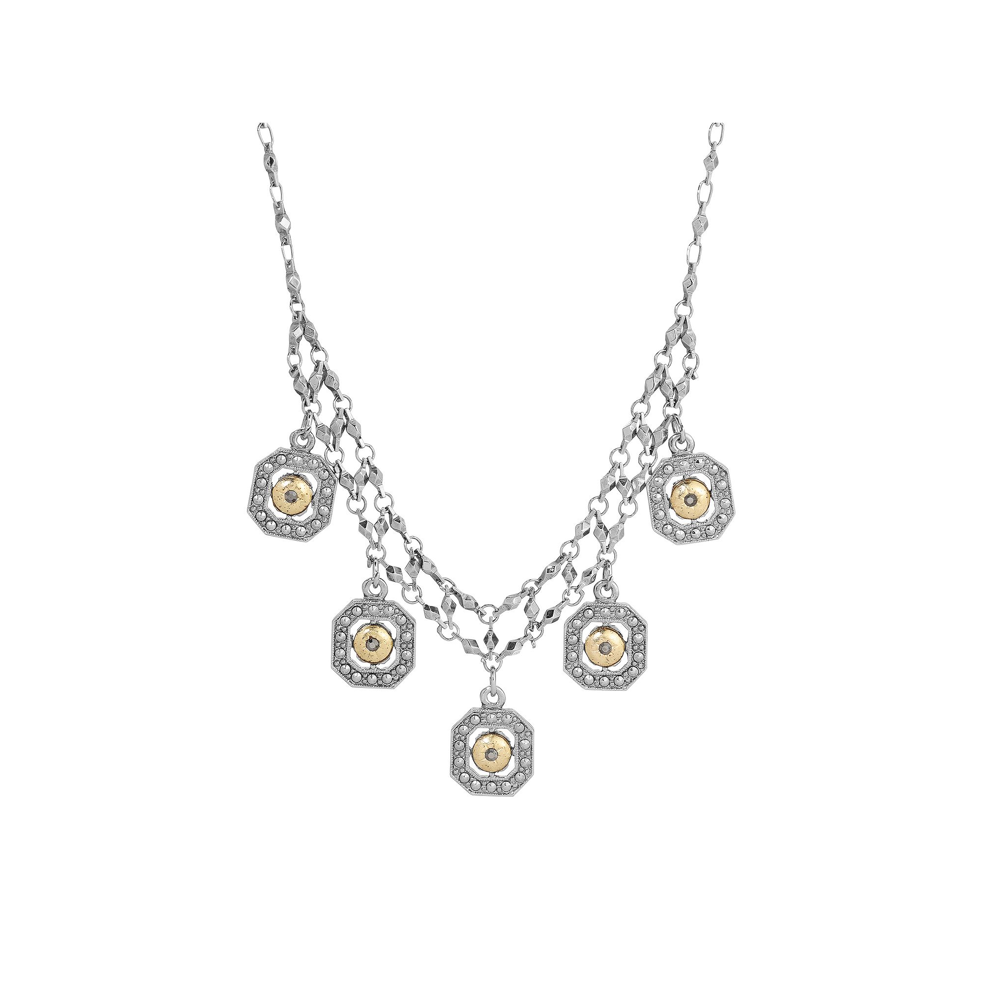 1928 Two Tone 5 Drop Necklace, Womens, Multi