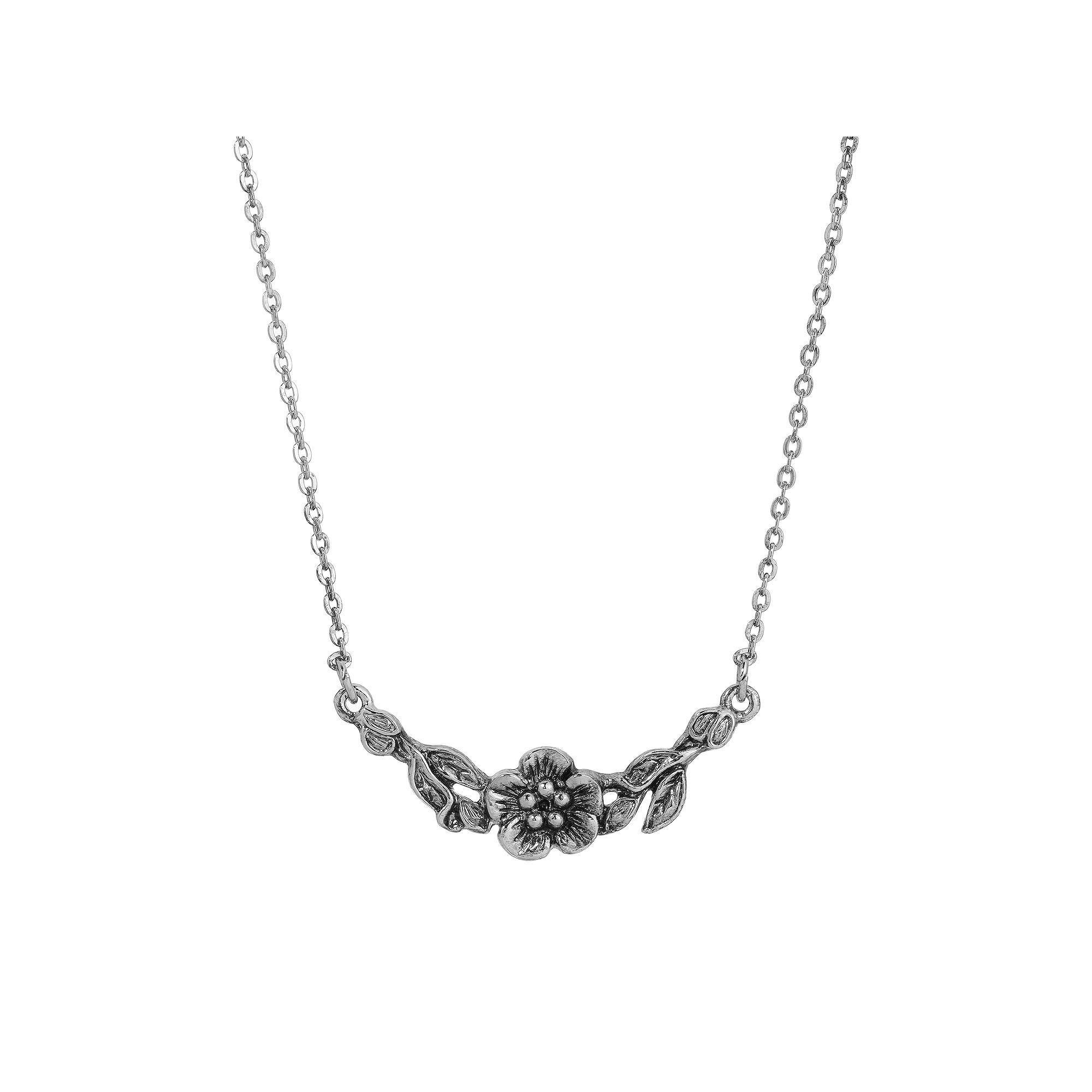 1928 Silver Tone Flower Necklace, Womens, Gray