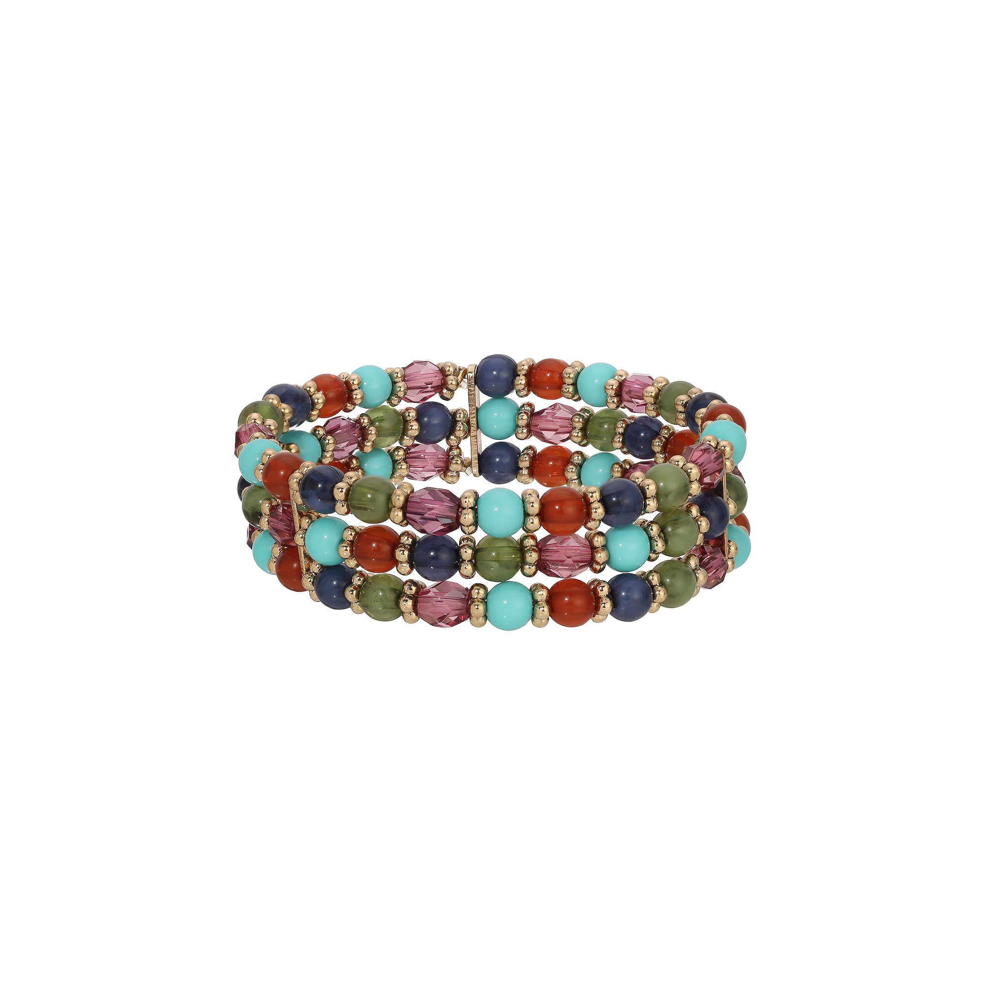 1928 Brass Multi Color Beaded Stretch Bracelet, Womens