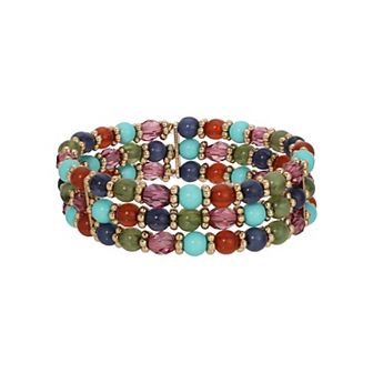 1928 Brass Multi Color Beaded Stretch Bracelet