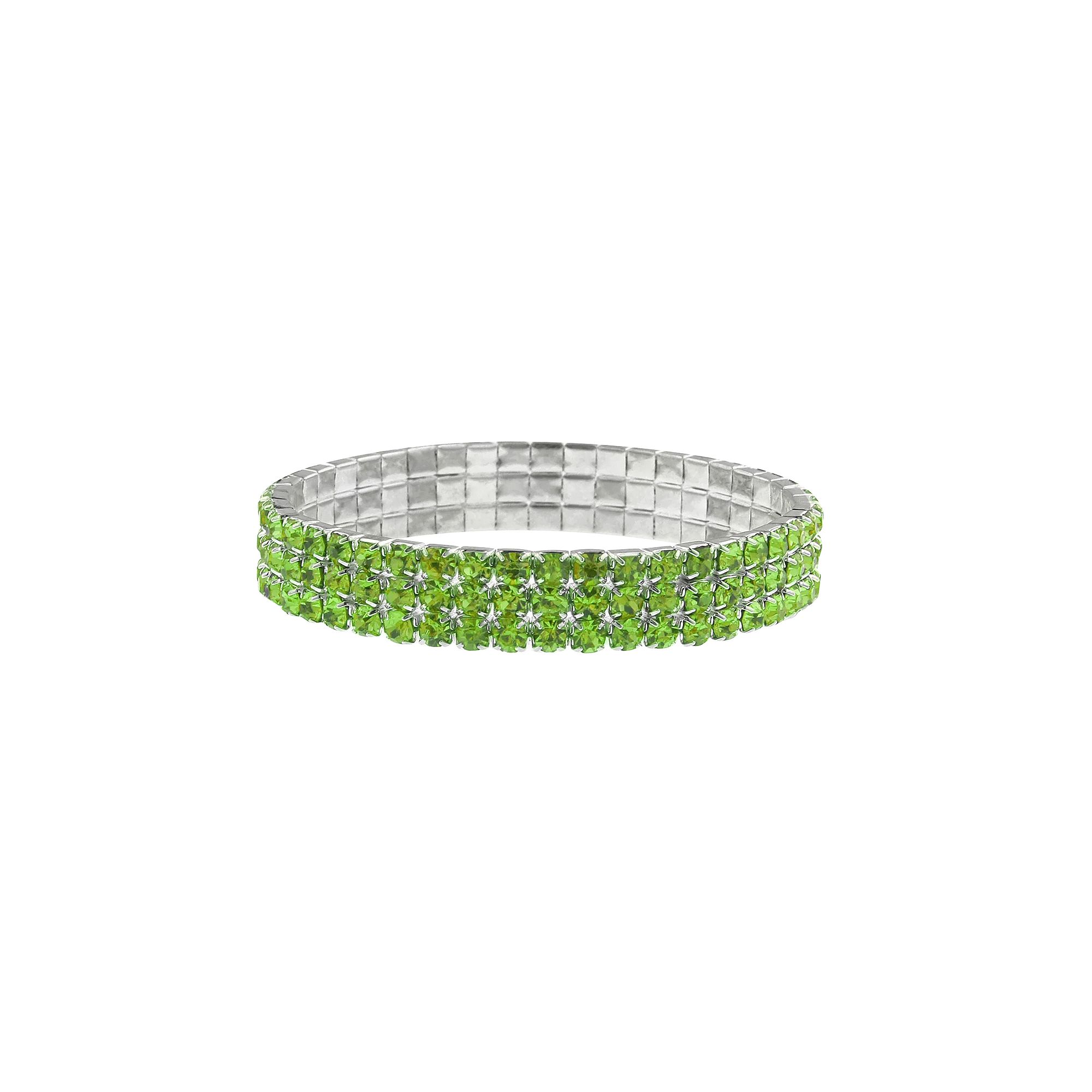 1928 Silver Tone Green Rhinestone Stretch Bracelet, Womens