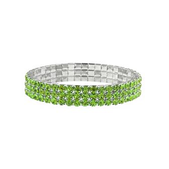 1928 Silver Tone Green Rhinestone Stretch Bracelet