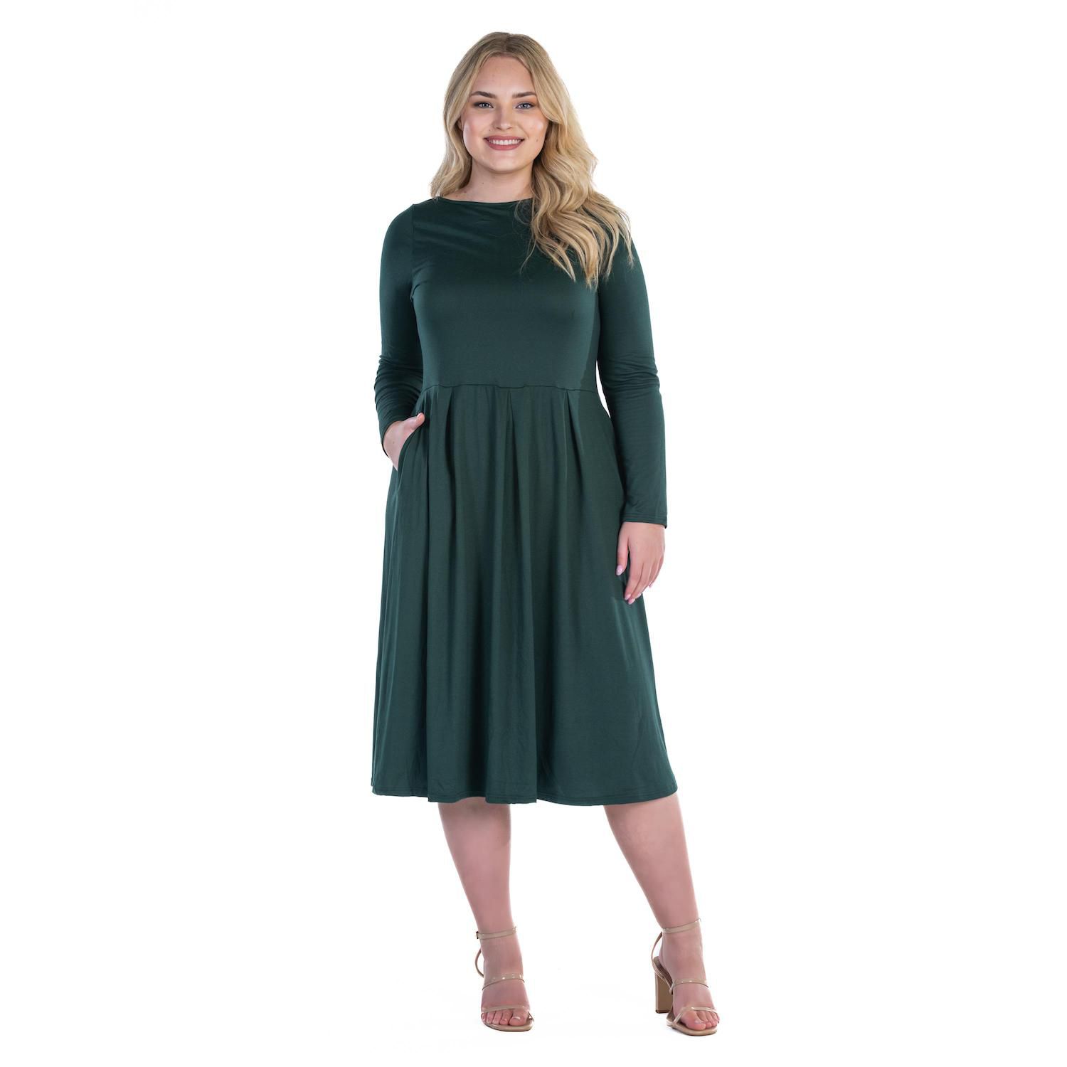 Женские платья 24Seven Comfort Apparel Plus Size 24seven Comfort Apparel Long Sleeve Fit & Flare Midi Dress