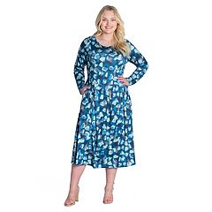 24seven Comfort Apparel Women's Floral Long Sleeve Pleated Maxi Dress