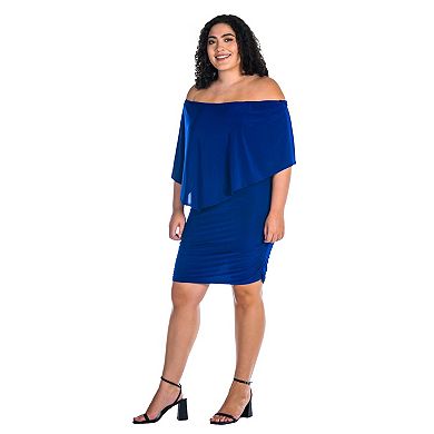 Plus Size 24Seven Comfort Apparel Convertible Bodycon Mini Dress Ruffled Sleeve