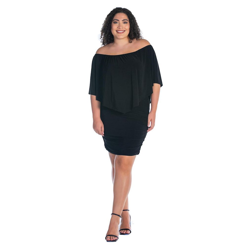 Plus Size Fitted Off-the-shoulder Front Zipper Bodycon Mini Dress main image 1
