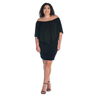 Plus Size 24Seven Comfort Apparel Convertible Bodycon Mini Dress Ruffled Sleeve