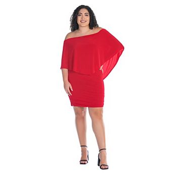 Plus Size 24Seven Comfort Apparel Convertible Bodycon Mini Dress Ruffled Sleeve