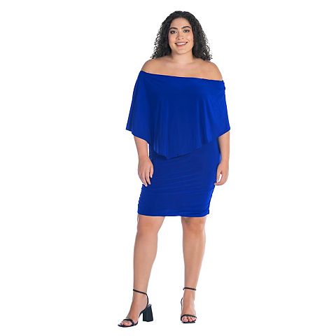 Женские платья 24Seven Plus Size 24Seven Comfort Apparel Convertible Bodycon Mini Dress Ruffled Sleeve