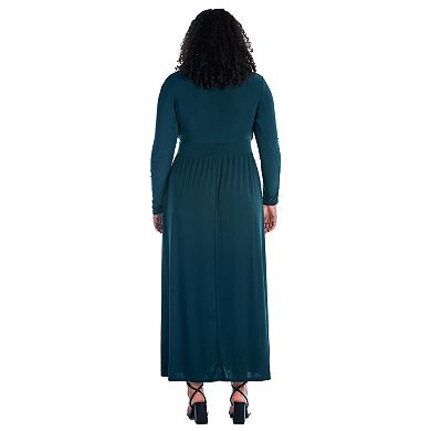 Plus Size 24Seven Comfort Apparel Long Sleeve Side Slit Maxi Dress