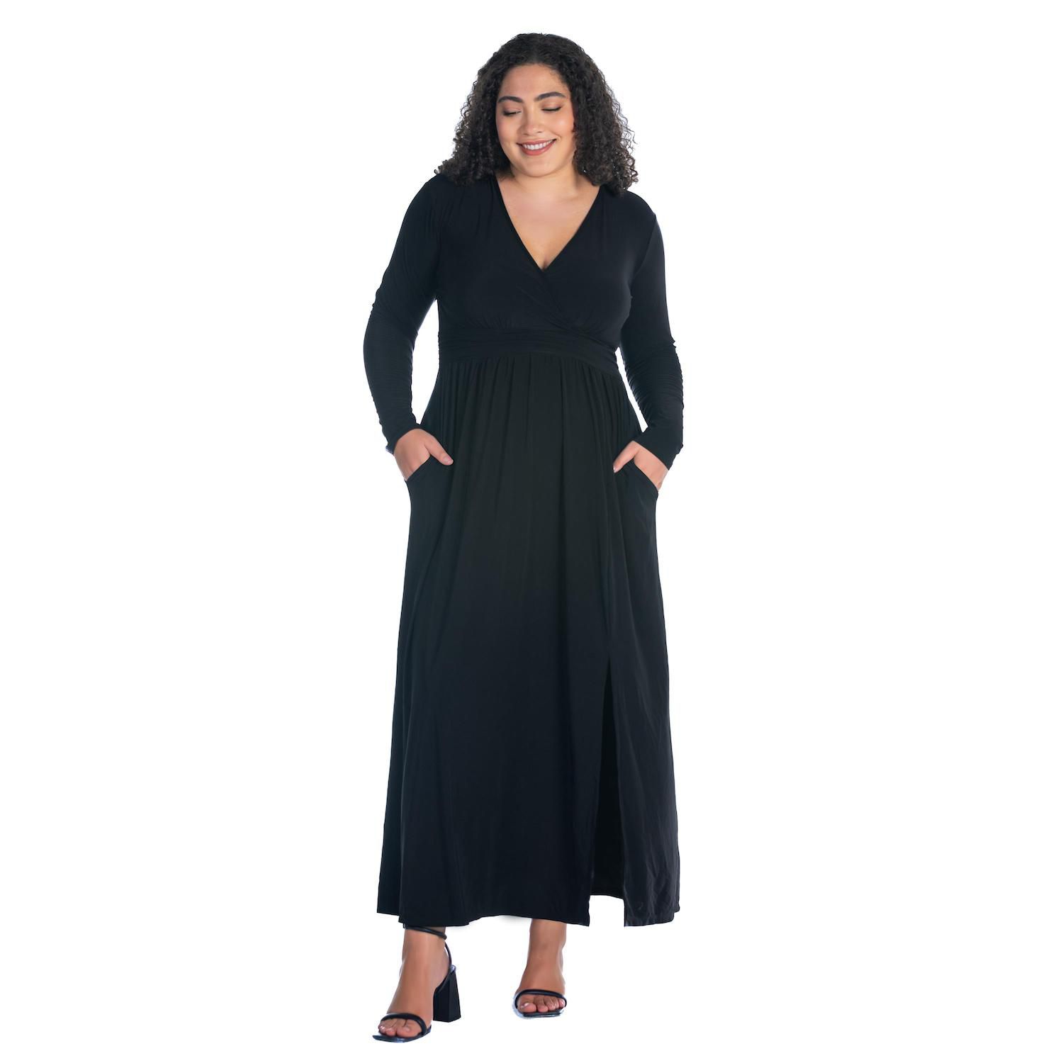 Женские платья 24Seven Comfort Apparel Plus Size 24Seven Comfort Apparel Long Sleeve Side Slit Maxi Dress