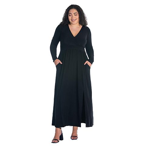Женские платья 24Seven Plus Size 24Seven Comfort Apparel Long Sleeve Side Slit Maxi Dress