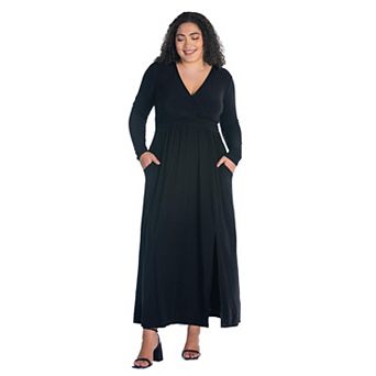 Plus Size 24Seven Comfort Apparel Long Sleeve Side Slit Maxi Dress