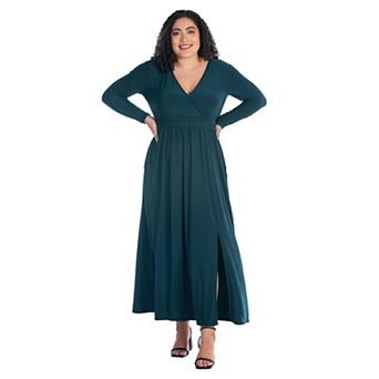 Plus Size 24Seven Comfort Apparel Long Sleeve Side Slit Maxi Dress