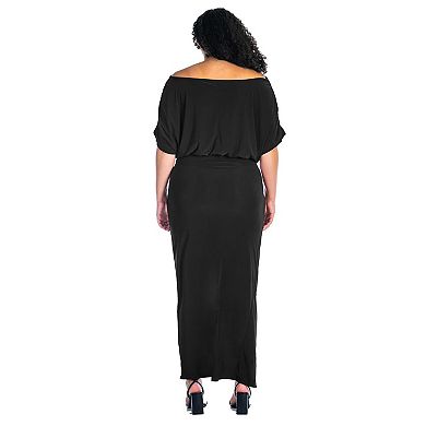 Plus Size 24Seven Comfort Apparel Boat Neck Batwing Sleeve Slit Maxi Dress