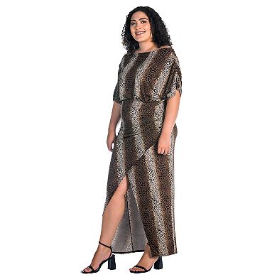 Plus Size 24Seven Comfort Apparel Batwing Sleeve Side Slit Maxi Dress