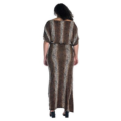 Plus Size 24Seven Comfort Apparel Batwing Sleeve Side Slit Maxi Dress