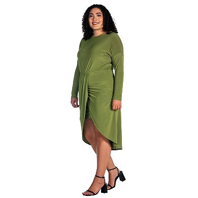 Plus Size 24Seven Comfort Apparel Long Sleeve Tulip Skirt Knee Length Dress