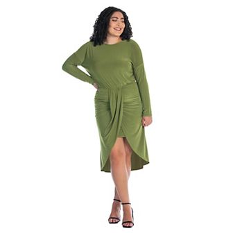 Plus Size 24Seven Comfort Apparel Long Sleeve Tulip Skirt Knee Length Dress