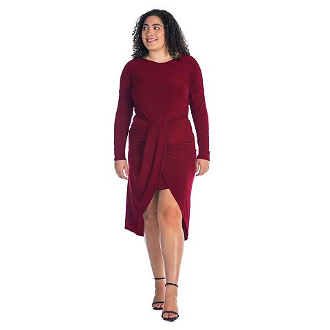 Женские платья 24Seven Plus Size 24Seven Comfort Apparel Long Sleeve Tulip Skirt Knee Length Dress