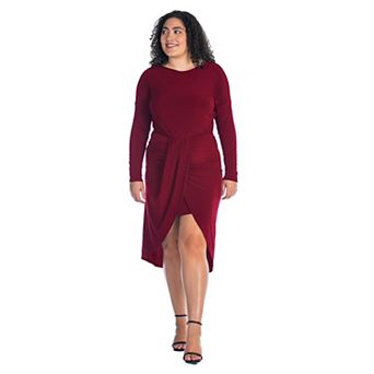 Plus Size 24Seven Comfort Apparel Long Sleeve Tulip Skirt Knee Length Dress