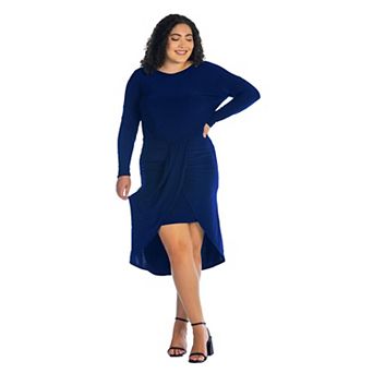 Plus Size 24Seven Comfort Apparel Long Sleeve Tulip Skirt Knee Length Dress