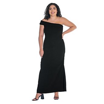Plus Size 24Seven Comfort Apparel Formal One Shoulder Ruched Mermaid Maxi Dress