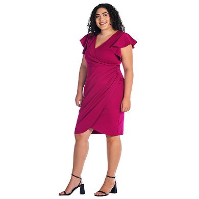 Plus Size 24Seven Comfort Apparel Ruffle Sleeve Knee Length Dress