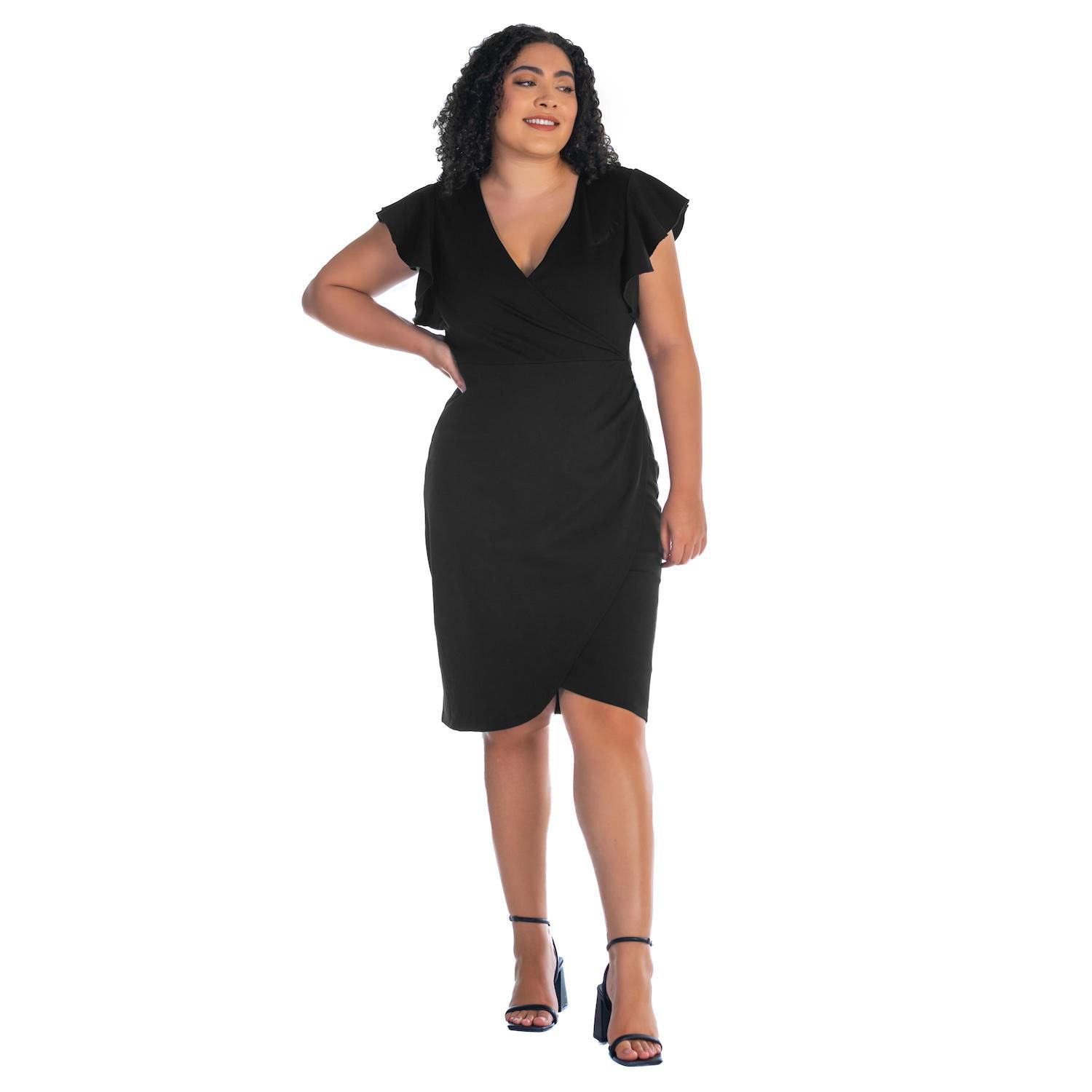 Женские платья 24Seven Comfort Apparel Plus Size 24Seven Comfort Apparel Ruffle Sleeve Knee Length Dress