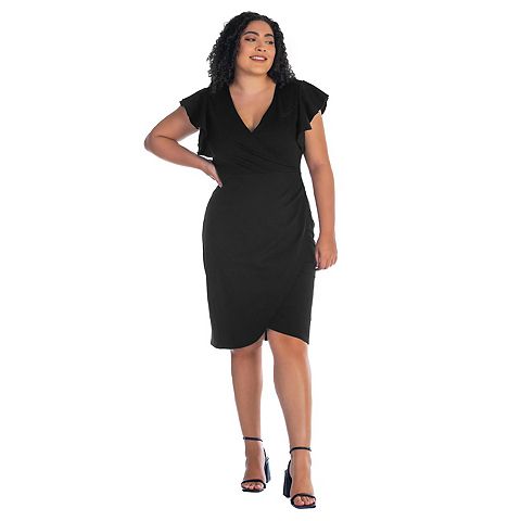 Женские платья 24Seven Plus Size 24Seven Comfort Apparel Ruffle Sleeve Knee Length Dress